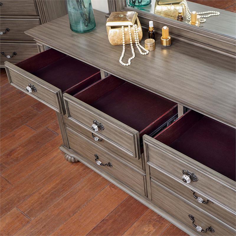 Bowery Hill 2-Piece Dresser and Mirror Set in Grey with 9 Drawers