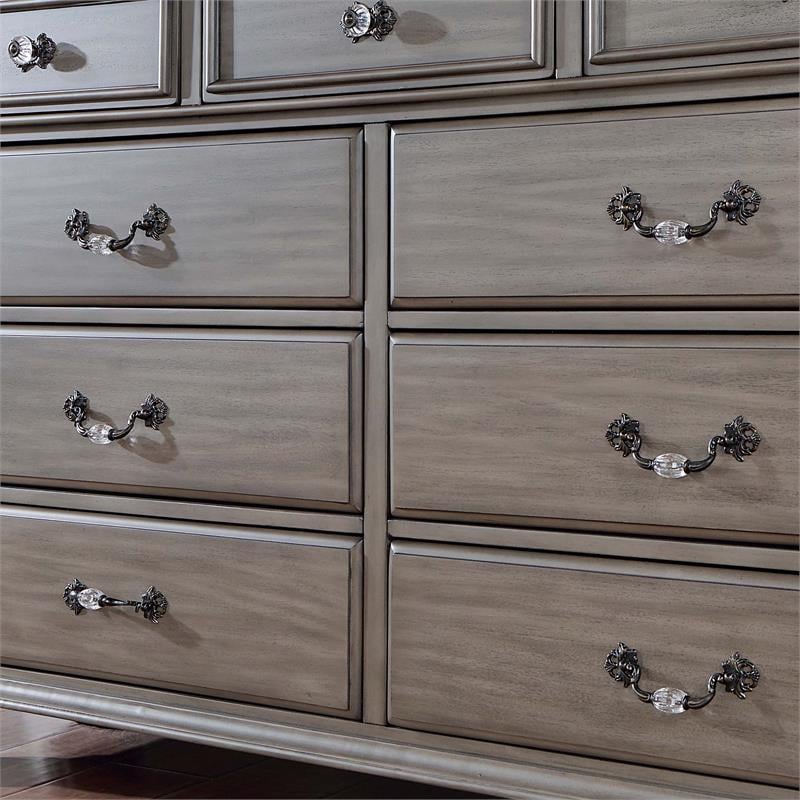 Bowery Hill 2-Piece Dresser and Mirror Set in Grey with 9 Drawers