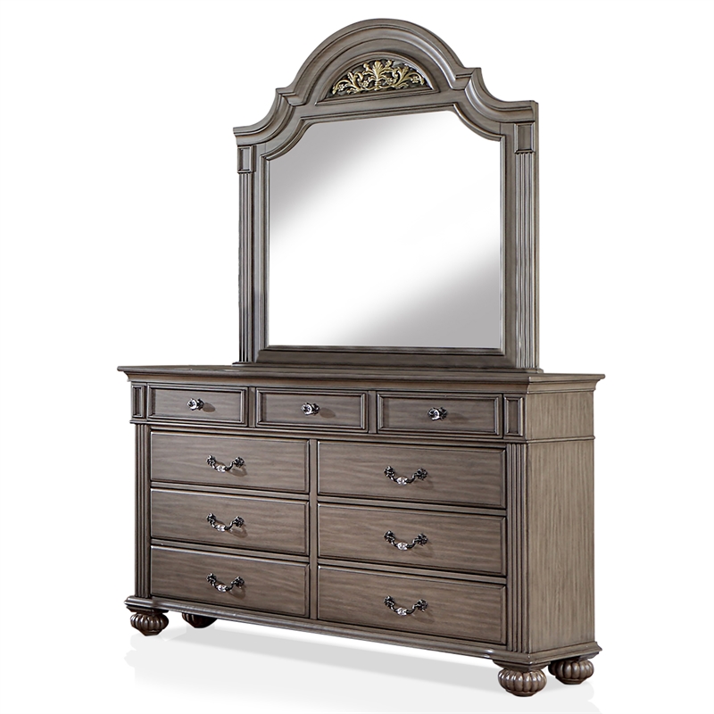 Bowery Hill 2-Piece Dresser and Mirror Set in Grey with 9 Drawers