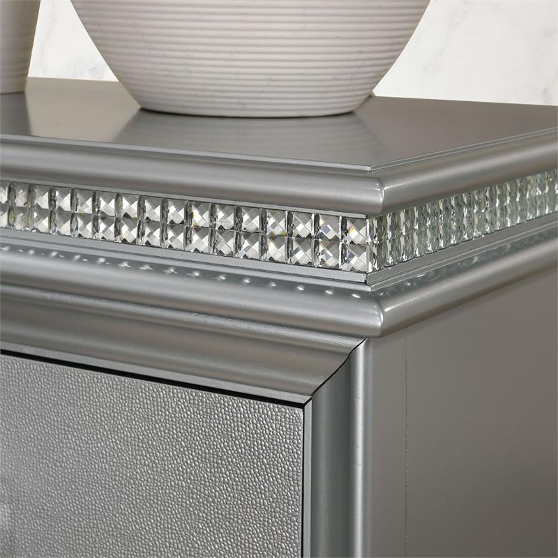 Bowery Hill Solid Wood 5-Drawer Silver Chest with Crystal Accents