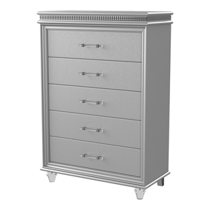 Bowery Hill Solid Wood 5-Drawer Silver Chest with Crystal Accents