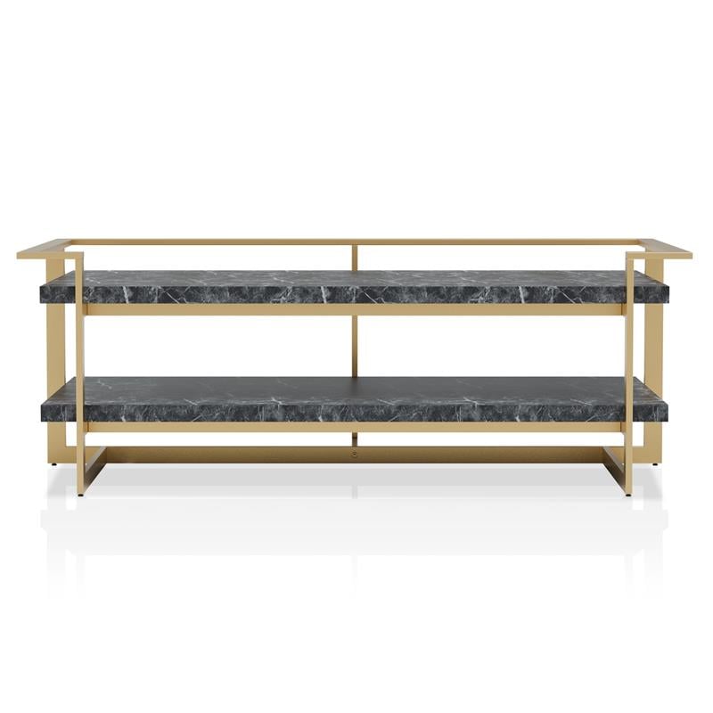 Bowery Hill Metal 1-Shelf Coffee Table in Gold and Black Faux Marble Finish