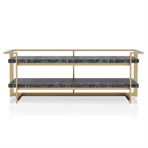 Bowery Hill Metal 1-Shelf Coffee Table in Gold and Black Faux Marble Finish