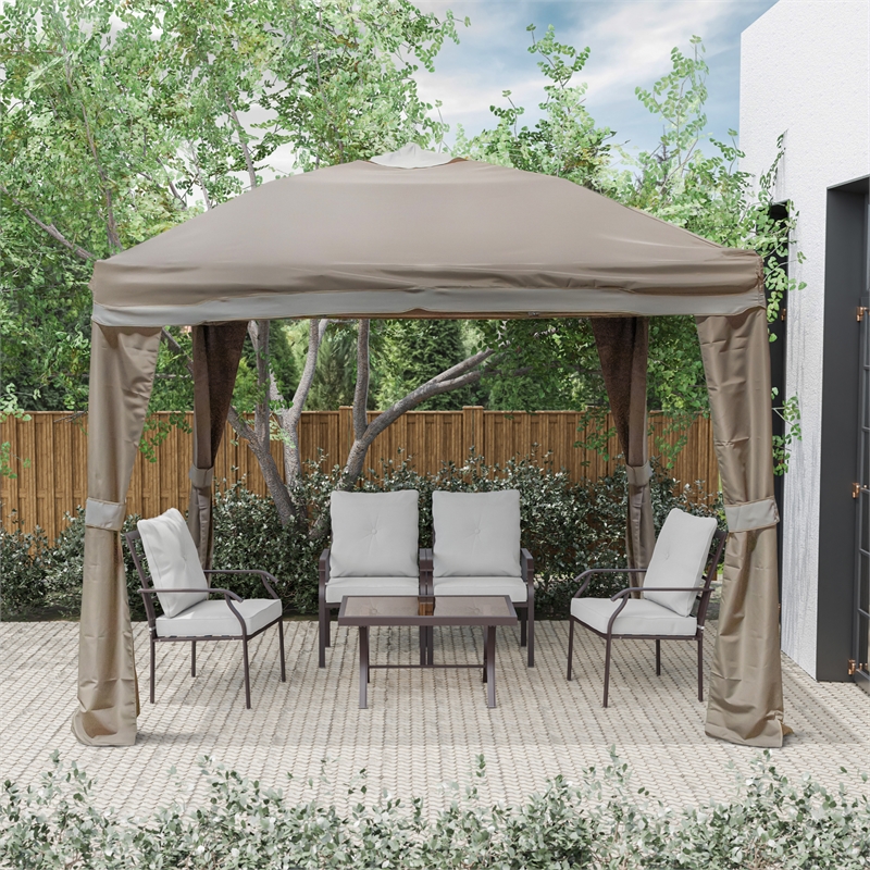Bowery Hill 10' Pop-Up Outdoor Gazebo with Wind Vent in Brown Fabric