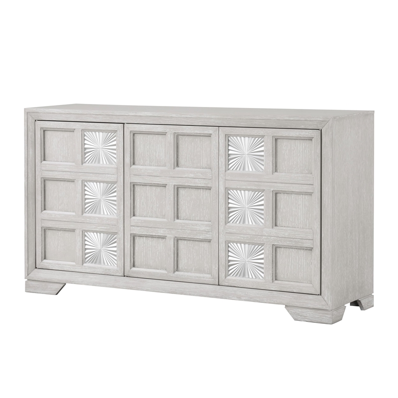 Bowery Hill Solid Wood Sunburst Server in Light Gray with 6 Shelves