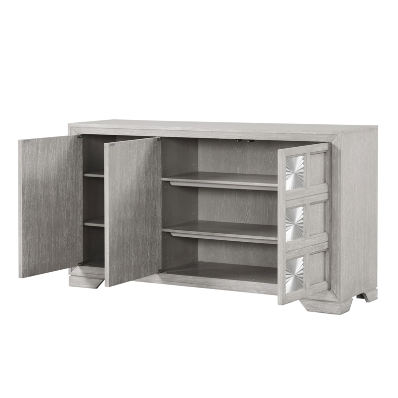Bowery Hill Solid Wood Sunburst Server in Light Gray with 6 Shelves