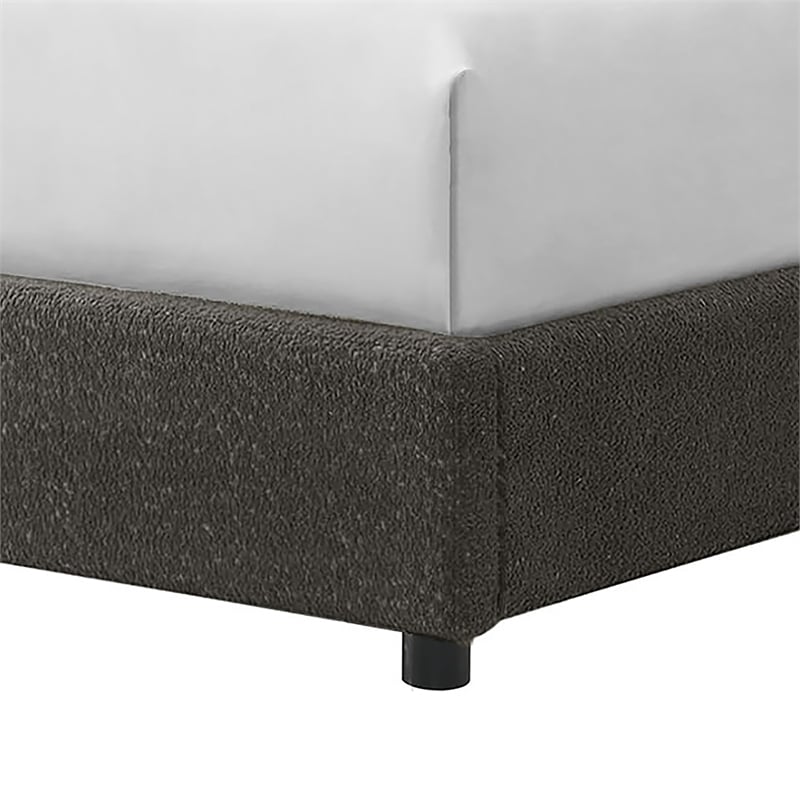 Bowery Hill Boucle Full Platform Bed in Gray with Shelter Headboard