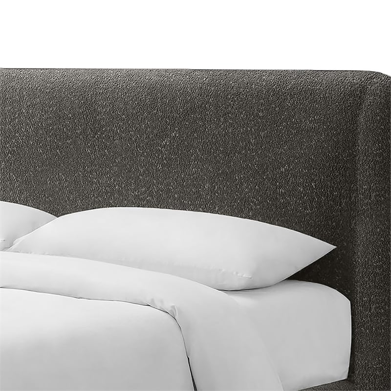 Bowery Hill Boucle Full Platform Bed in Gray with Shelter Headboard