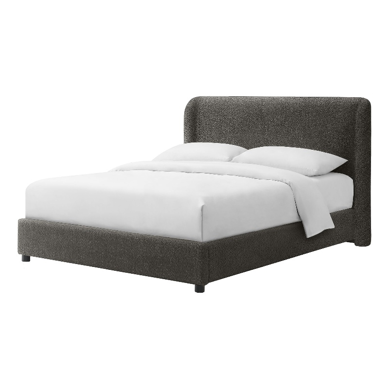 Bowery Hill Boucle Full Platform Bed in Gray with Shelter Headboard