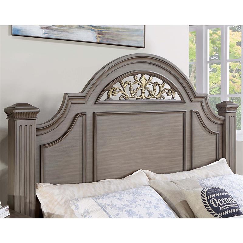 Bowery Hill Solid Wood King Panel Bed in Gray
