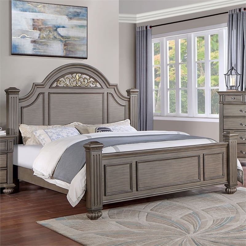 Bowery Hill Solid Wood King Panel Bed in Gray
