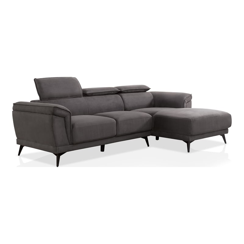 Bowery Hill Fabric Adjustable Headrest Sectional in Dark Gray