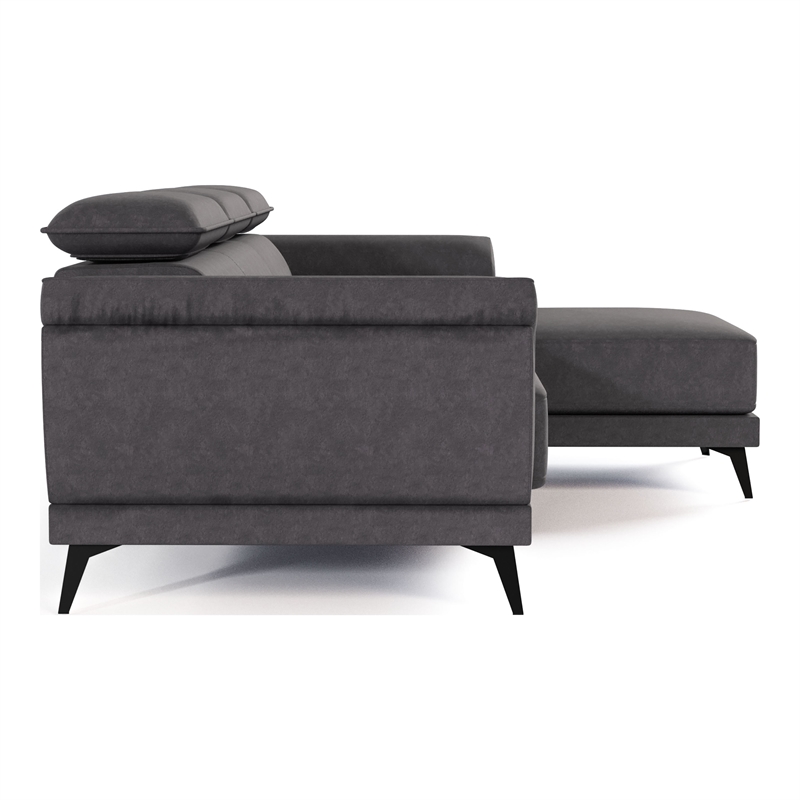 Bowery Hill Fabric Adjustable Headrest Sectional in Dark Gray
