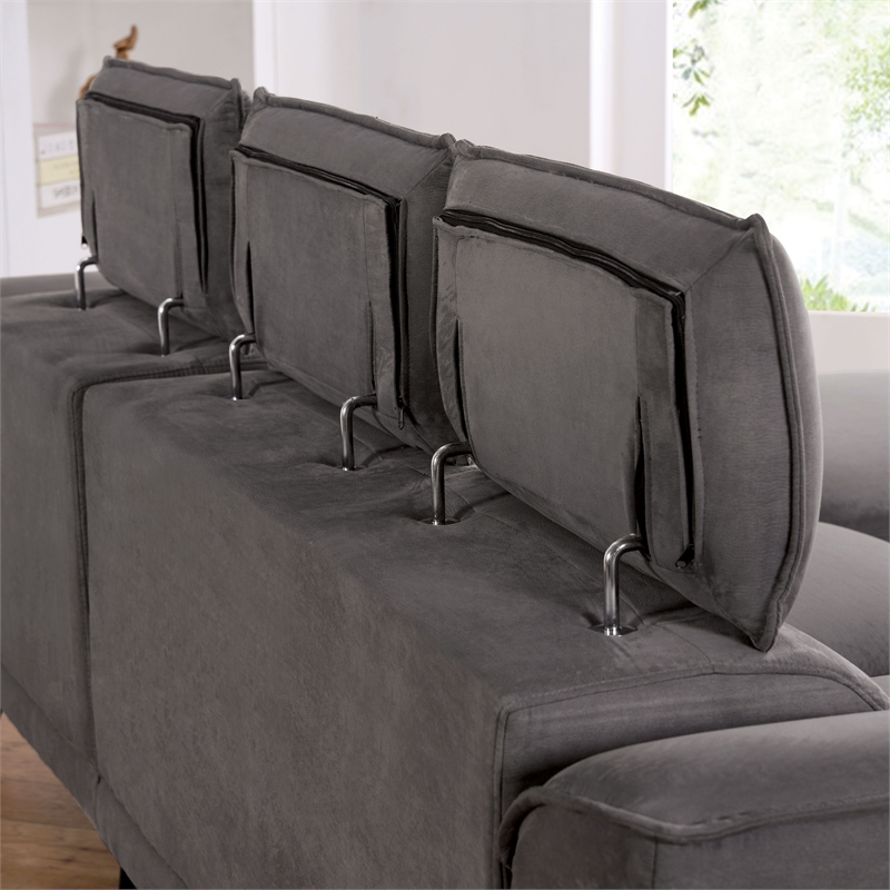 Bowery Hill Fabric Adjustable Headrest Sectional in Dark Gray