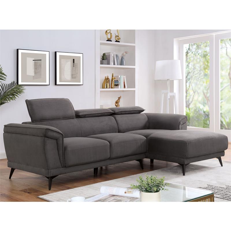 Bowery Hill Fabric Adjustable Headrest Sectional in Dark Gray