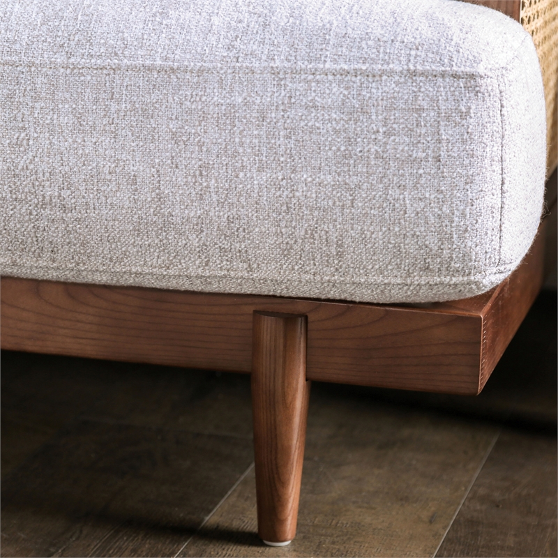 Bowery Hill Solid Wood Loveseat with Rattan Side Panels in Walnut Beige