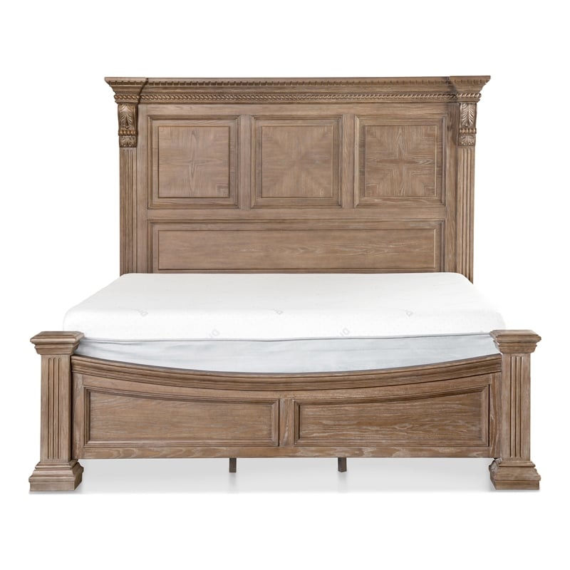 Bowery Hill Traditional Queen Bed in Weathered Oak with Reeded Posts