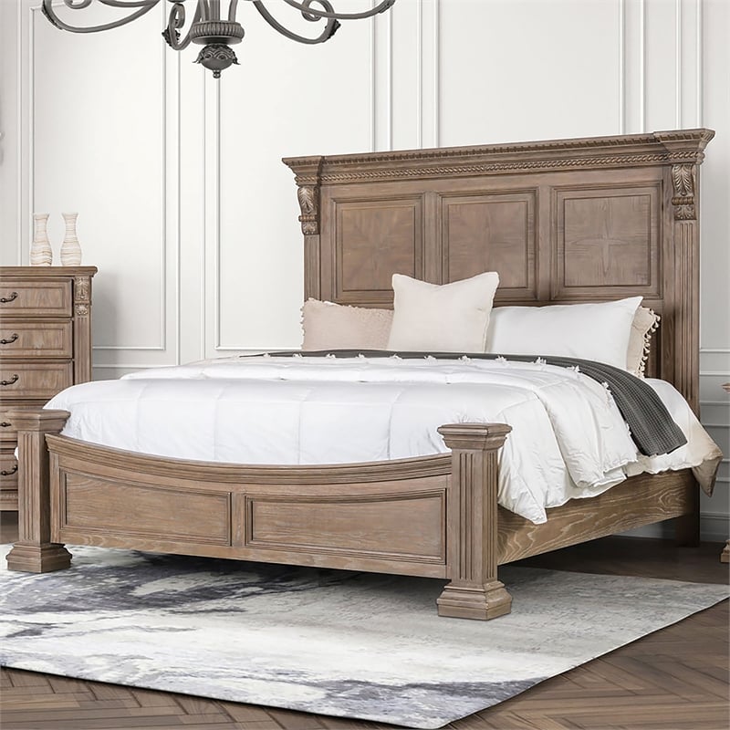 Bowery Hill Traditional Queen Bed in Weathered Oak with Reeded Posts