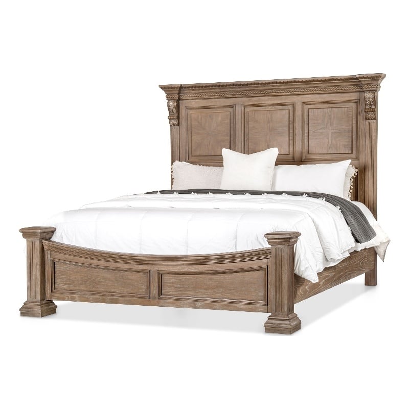 Bowery Hill Traditional Queen Bed in Weathered Oak with Reeded Posts