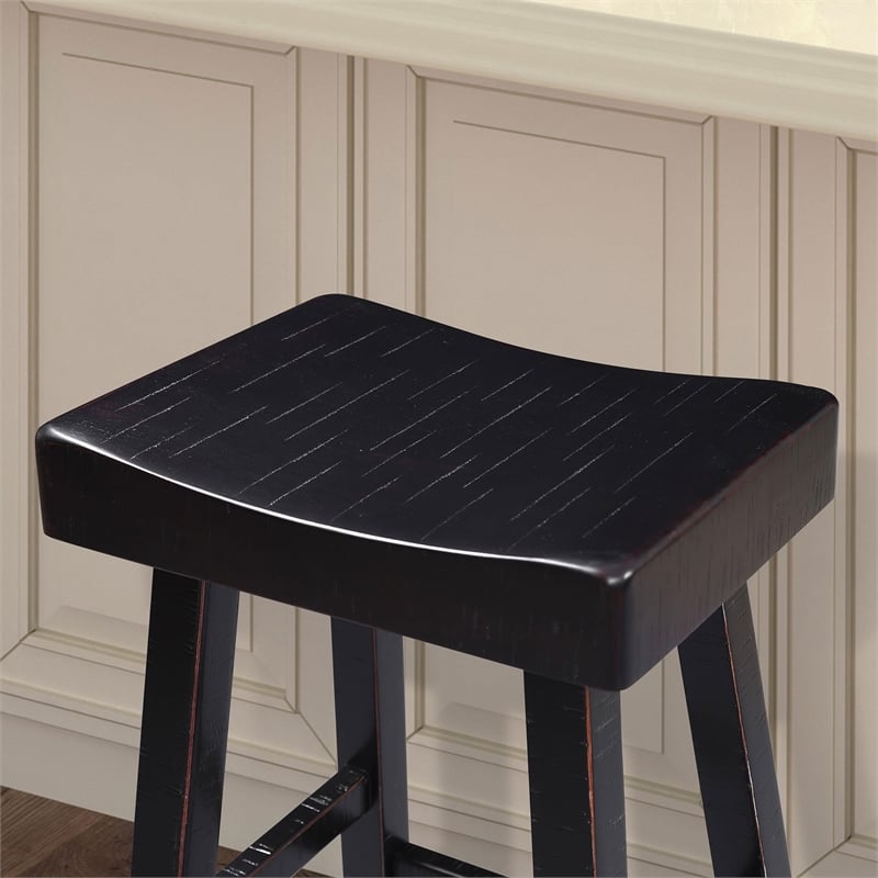 Bowery Hill Set of 2 Saddle 29-Inch Solid Wood Stools in Black