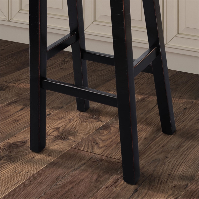 Bowery Hill Set of 2 Saddle 29-Inch Solid Wood Stools in Black