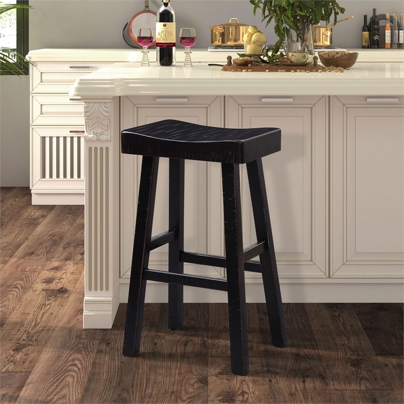 Bowery Hill Set of 2 Saddle 29-Inch Solid Wood Stools in Black
