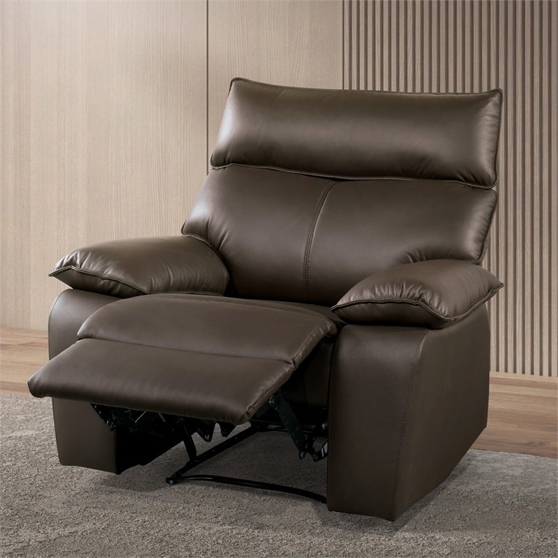 Bowery Hill Leather Upholstered Manual Recliner Chair in Brown