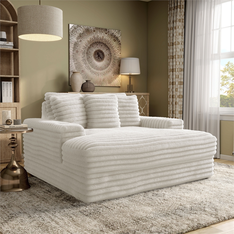 Bowery Hill Fabric 2-Arm Chaise with USB Ports White Upholstery