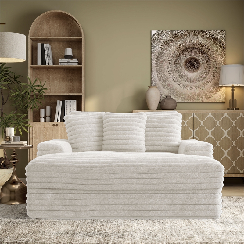 Bowery Hill Fabric 2-Arm Chaise with USB Ports White Upholstery