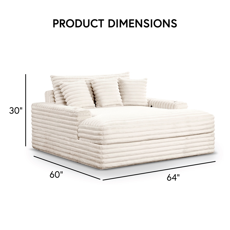 Bowery Hill Fabric 2-Arm Chaise with USB Ports White Upholstery