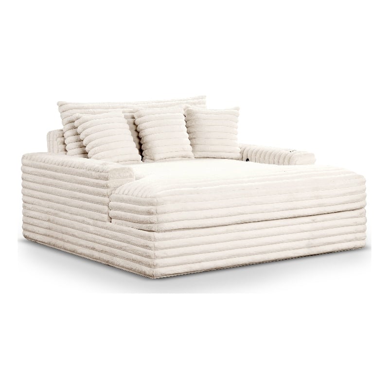 Bowery Hill Fabric 2-Arm Chaise with USB Ports White Upholstery