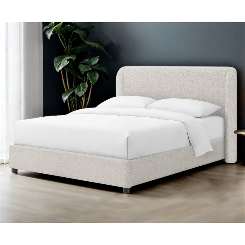 Bowery Hill Upholstered Full Platform Bed in Boucle White Finish