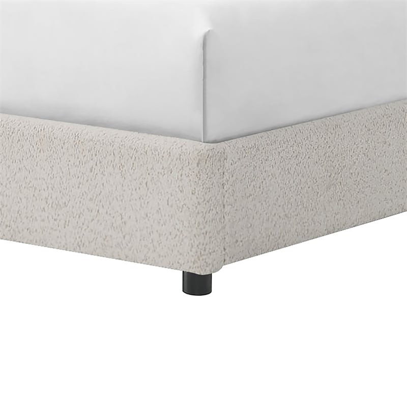 Bowery Hill Upholstered Full Platform Bed in Boucle White Finish