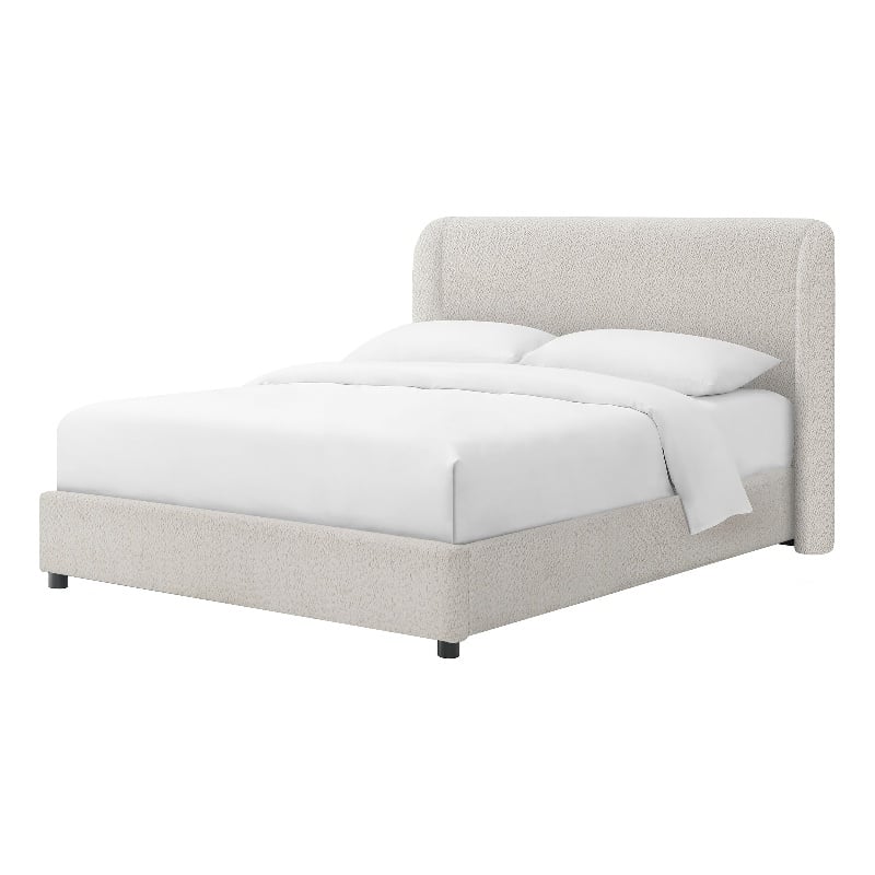 Bowery Hill Upholstered Full Platform Bed in Boucle White Finish