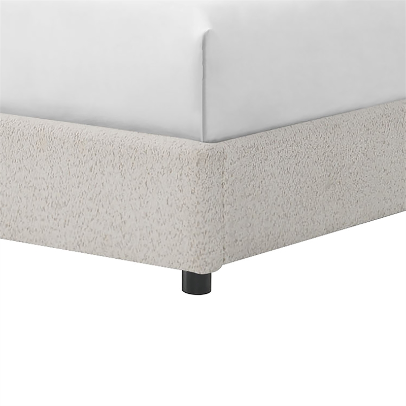 Bowery Hill Upholstered Queen Platform Bed in Boucle White Finish