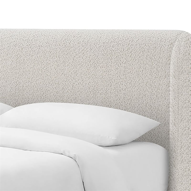 Bowery Hill Upholstered Queen Platform Bed in Boucle White Finish