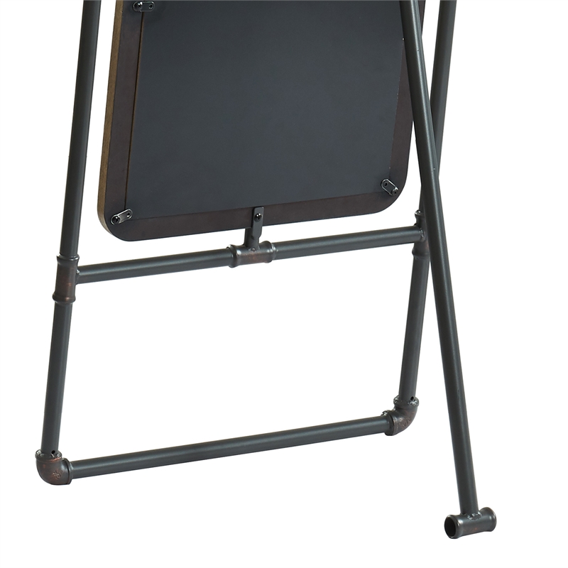 Bowery Hill Metal Standing Mirror with Sand Black Finish and Copper Accents