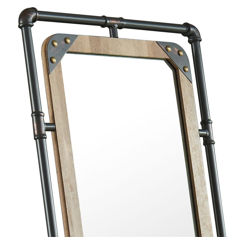 Bowery Hill Metal Standing Mirror with Sand Black Finish and Copper Accents