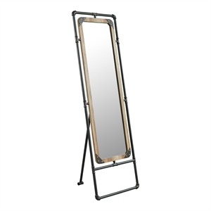 Bowery Hill Metal Standing Mirror with Sand Black Finish and Copper Accents