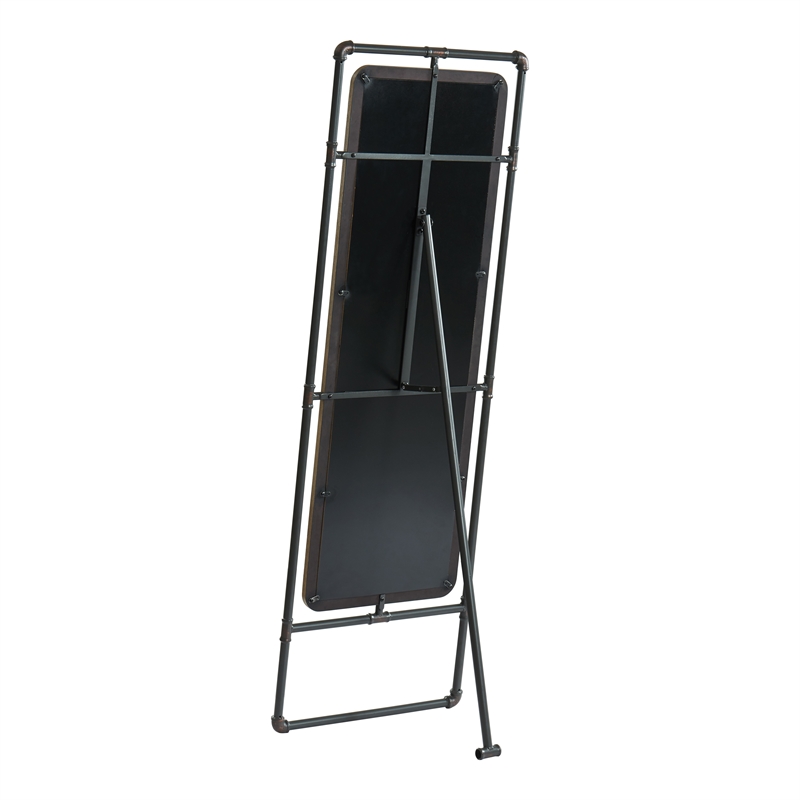 Bowery Hill Metal Standing Mirror with Sand Black Finish and Copper Accents
