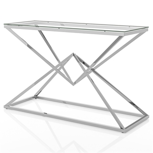 Bowery Hill Contemporary Metal Sofa Table with Glass Top & Chrome Plating