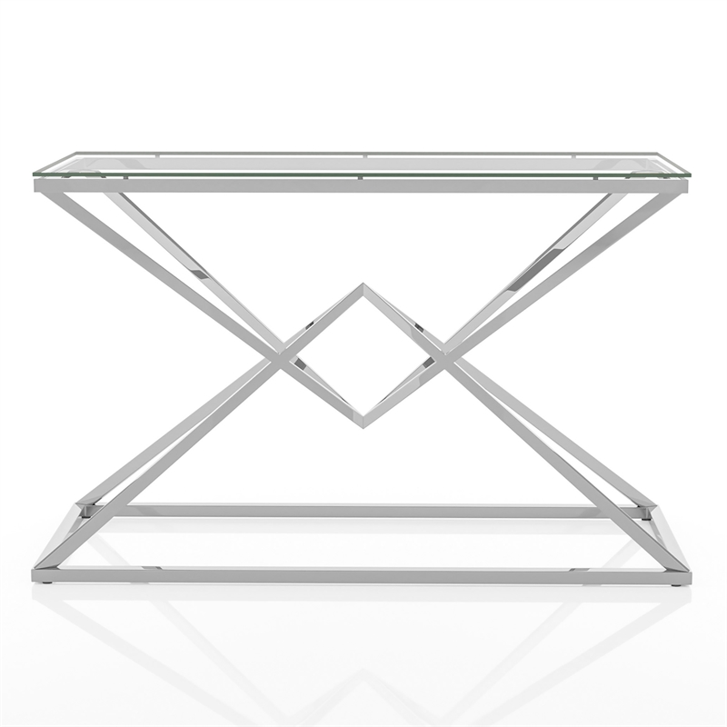 Bowery Hill Contemporary Metal Sofa Table with Glass Top & Chrome Plating