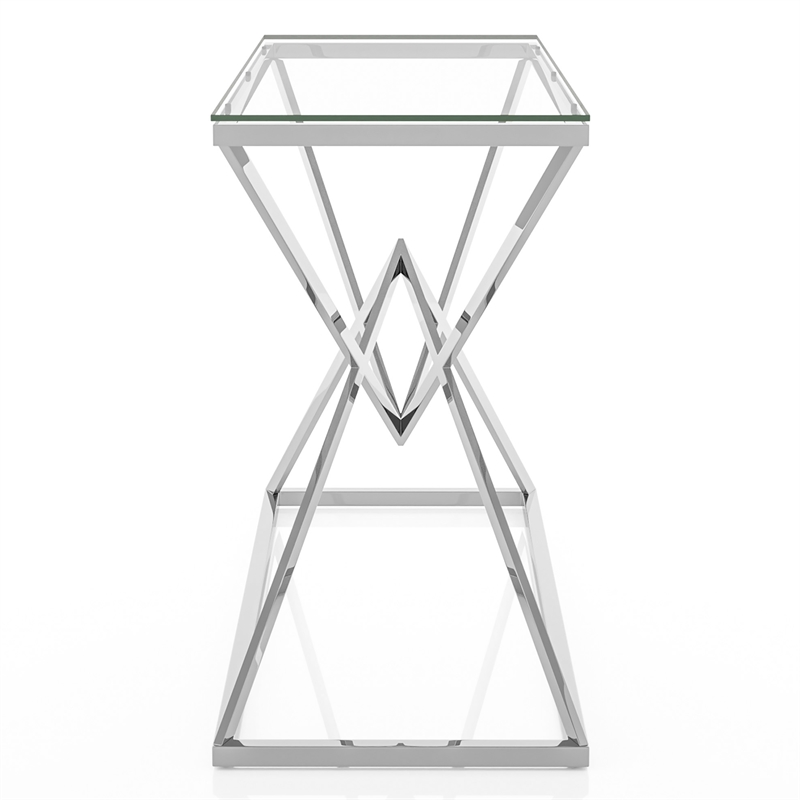 Bowery Hill Contemporary Metal Sofa Table with Glass Top & Chrome Plating