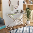 Bowery Hill Contemporary Metal Sofa Table with Glass Top & Chrome Plating