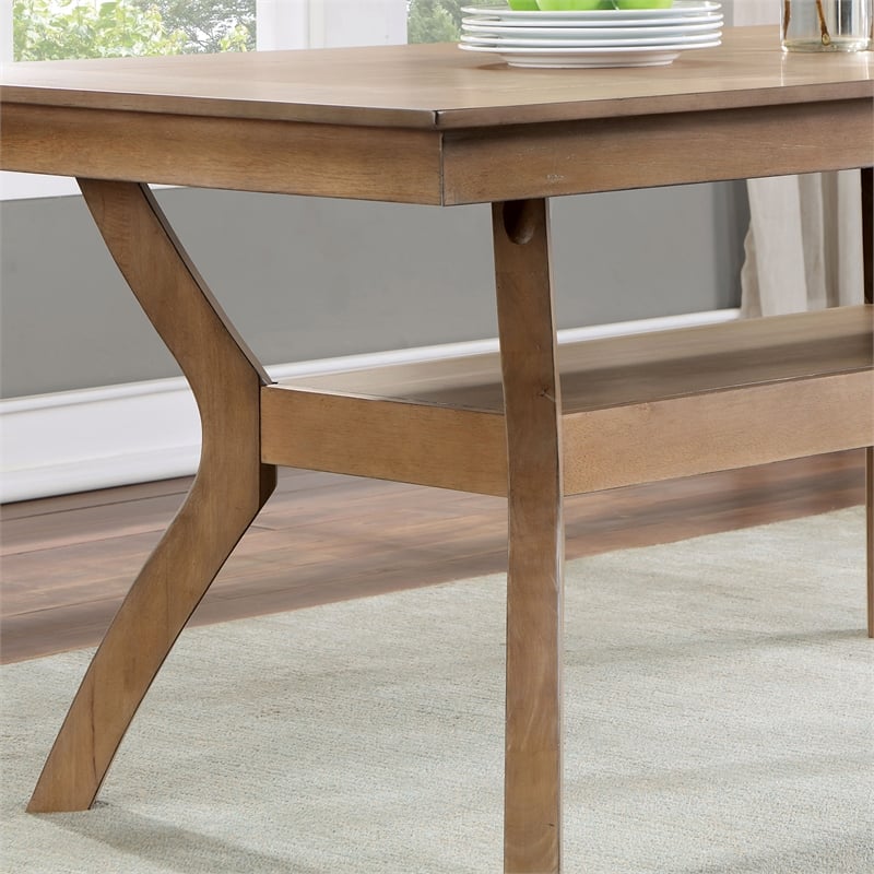 Bowery Hill Solid Wood Rectangular Dining Table in Natural Finish with Shelf