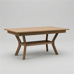 Bowery Hill Solid Wood Rectangular Dining Table in Natural Finish with Shelf