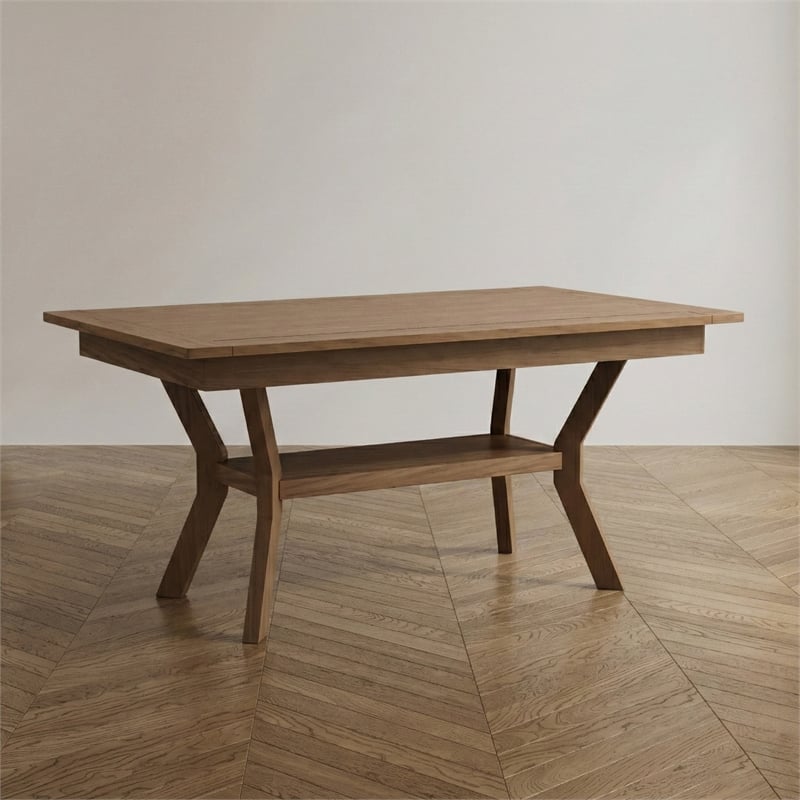 Bowery Hill Solid Wood Rectangular Dining Table in Natural Finish with Shelf