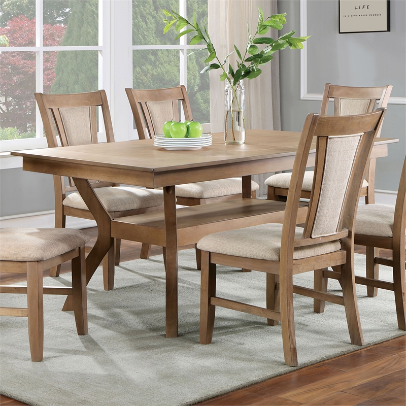 Bowery Hill Solid Wood Rectangular Dining Table in Natural Finish with Shelf