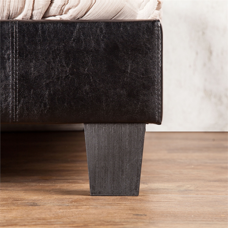 Bowery Hill Faux Leather King Bed with Button-Tufted Headboard in Black