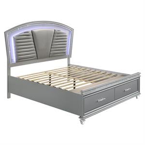 Bowery Hill Contemporary Wood Queen Bed with LED in Silver Finish